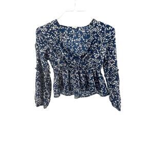 Shein Girls Blue Floral Long Sleeve Blouse Youth Size 11-12